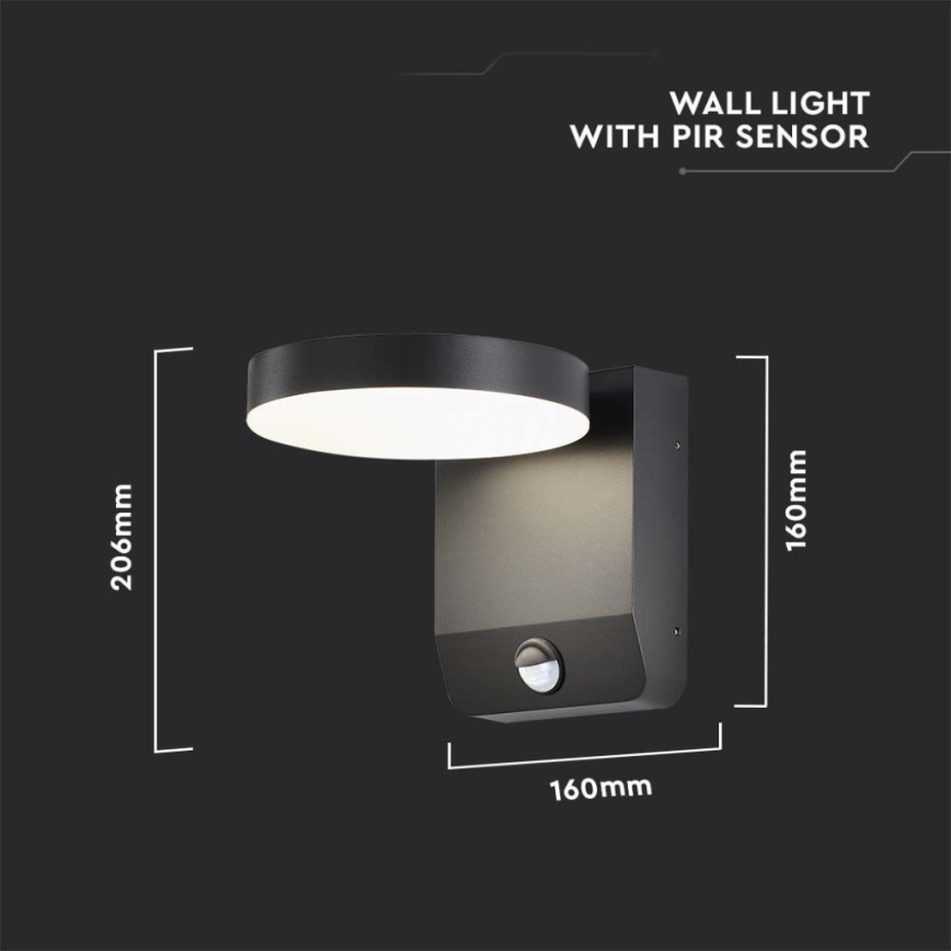 LED da esterno wall flexible chiaro con sensore LED/17W/230V IP65 3000K nero