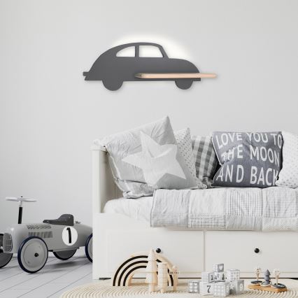 LED Applique per bambini con mensola CAR LED/5W/230V grigio/legno