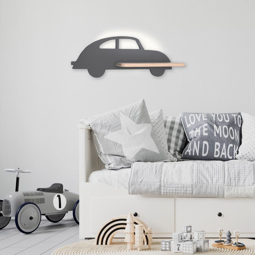 LED Applique per bambini con mensola CAR LED/5W/230V grigio/legno