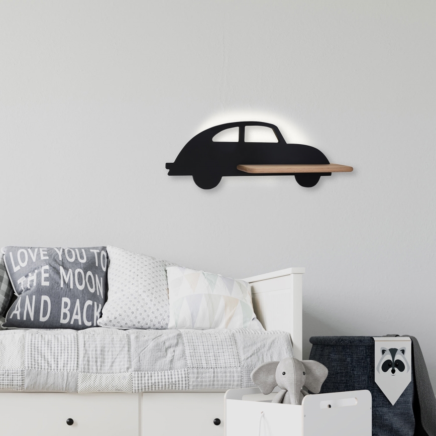 LED Applique per bambini con mensola CAR LED/5W/230V nero/legno