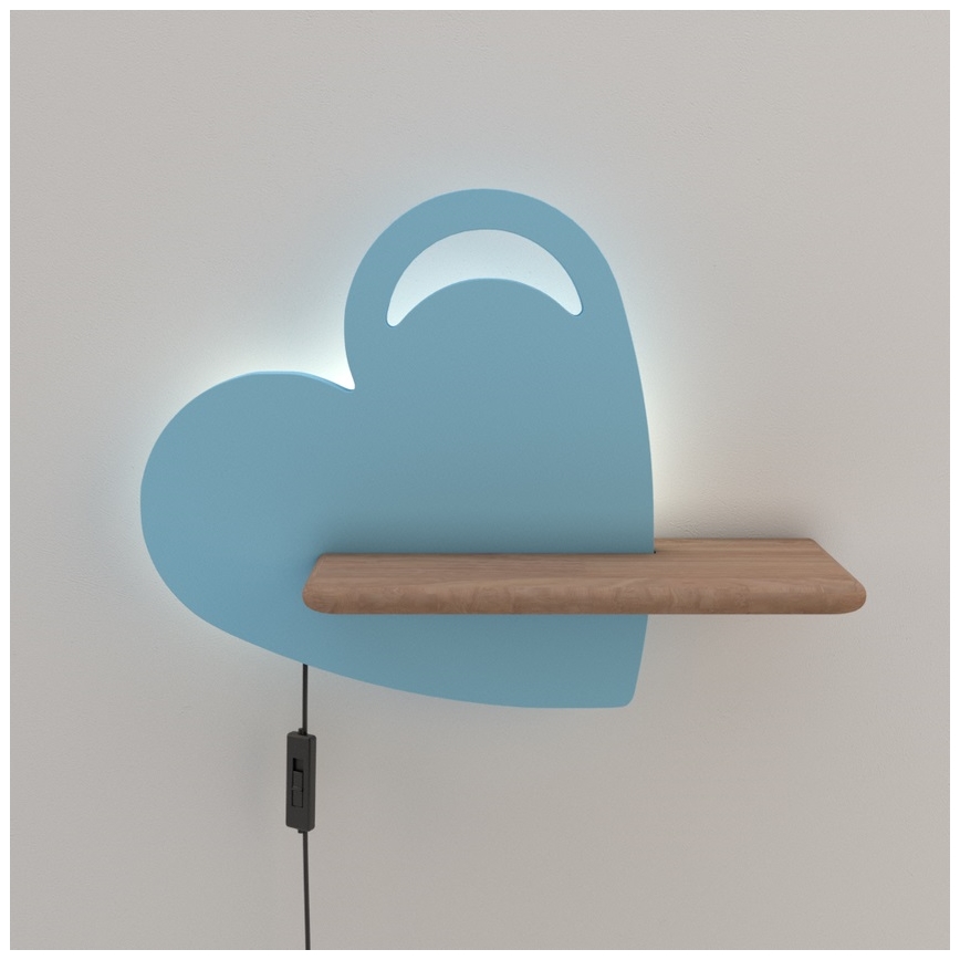 LED Applique per bambini con mensola HEART  LED/5W/230V blu/legno