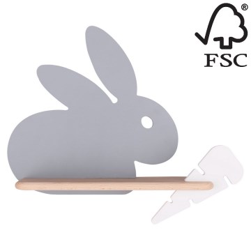 LED Applique per bambini con mensola RABBIT LED/4W/230V grigio/bianco/legno