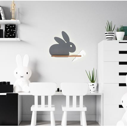 LED Applique per bambini con mensola RABBIT LED/4W/230V grigio/bianco/legno