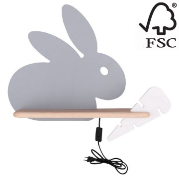 LED Applique per bambini con mensola RABBIT LED/4W/230V grigio/bianco/legno