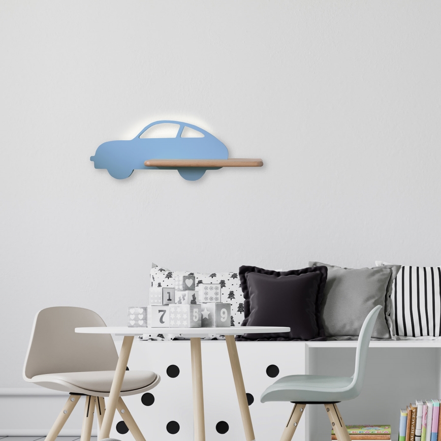 LED Applique per bambini con ripiano CAR LED/5W/230V blu/legno
