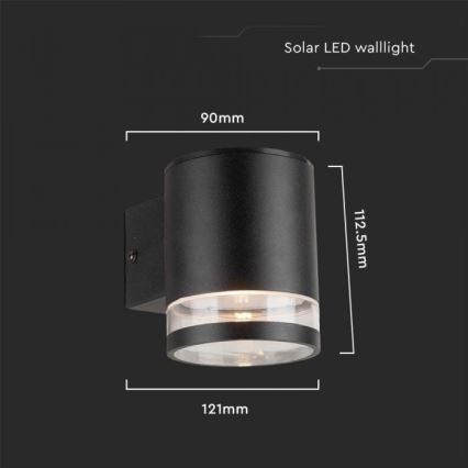 LED Applique solare da esterno LED/1W/3,7V 3000K IP54 nero