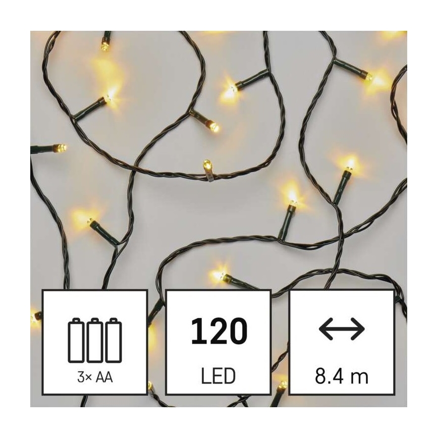 LED Außen-Lichterkette 120xLED/3xAA 8,9m IP44 warmweiß