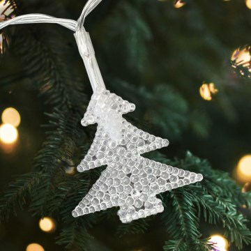 LED-Außen-Lichterkette, 20 LEDs, batteriebetrieben (2×AA), 2,2 m, IP44, mehrfarbig, mit Tannenbaum-Anhängern