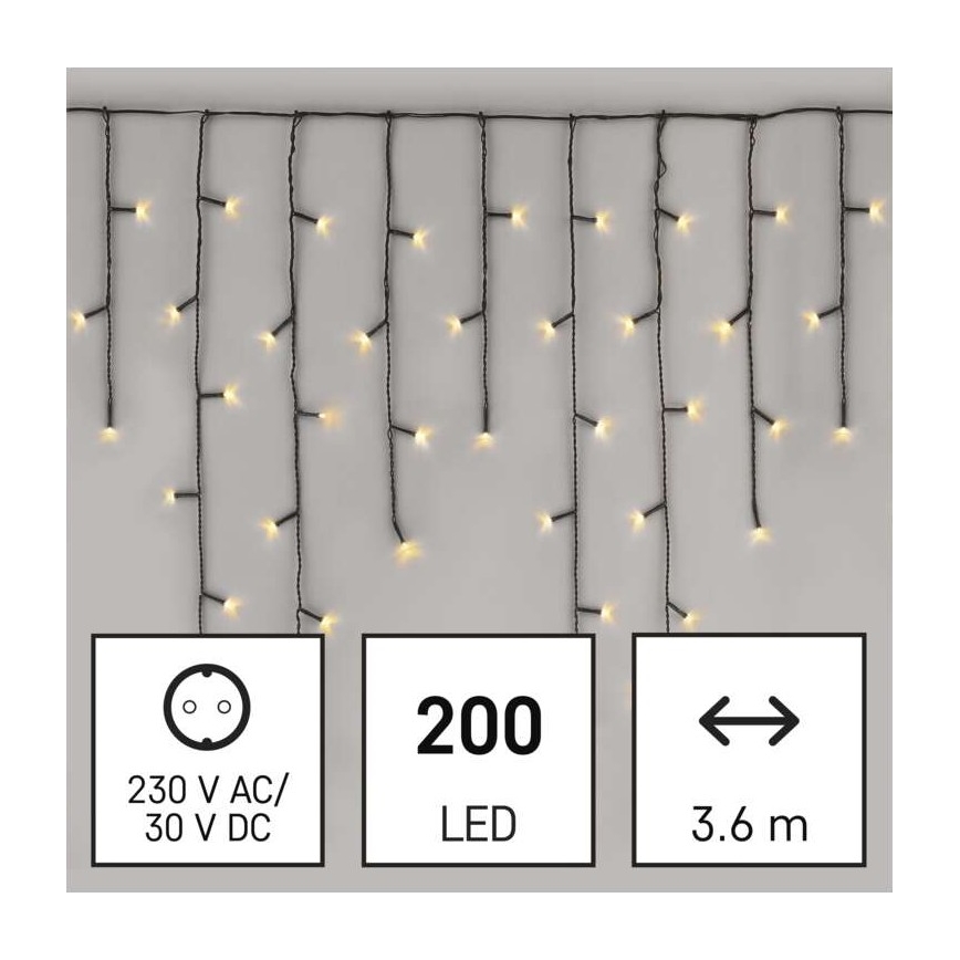 LED-Außen-Lichterkette, 200 LEDs, 8 Leuchtmodi, 8,6 m, IP44, warmweiß