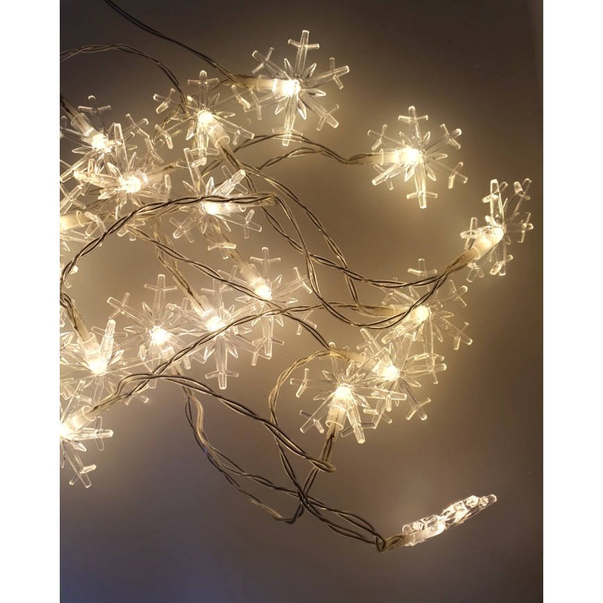 LED-Außen-Lichterkette 20×LED/2×AA 2,2 m IP44 warmweiß Schneeflocken