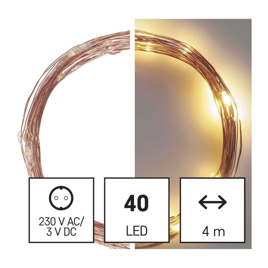 LED-Außen-Lichterkette 40×LED/9 m IP44 warmweiß