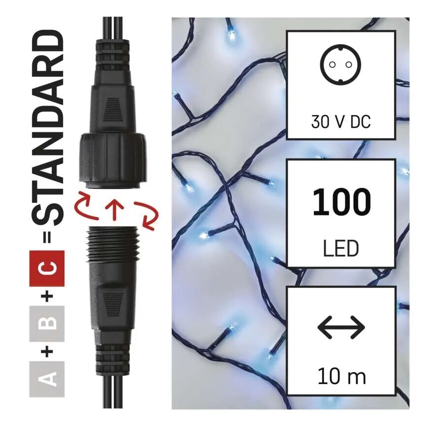 LED-Außen-Weihnachtslichterkette, 100 LEDs, 10 m, IP44, blau