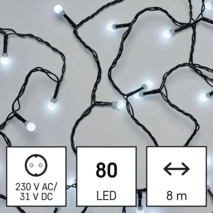 LED-Außen-Weihnachtslichterkette, 80 LEDs, mit 8 Funktionen, 13 m, kaltweiß, IP44