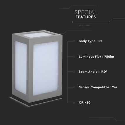 LED-Außenwandleuchte LED/12W/230V 4000K IP65