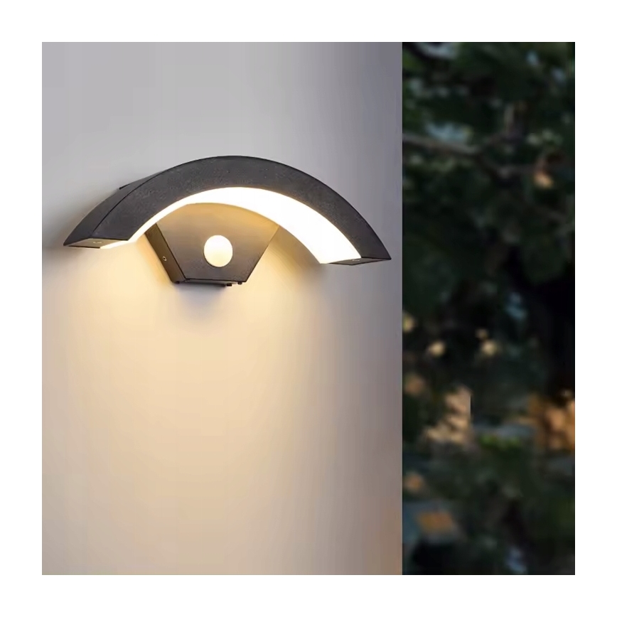 LED Außenwandleuchte mit Bewegungsmelder LED/10W/230V IP54 schwarz