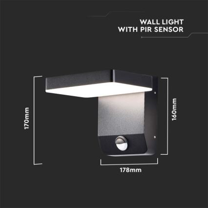 Flexible LED-Wandleuchte für den Außenbereich mit Sensor LED/17W/230V IP65 3000K schwarz