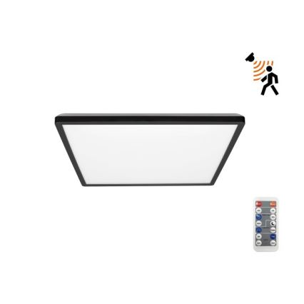 LED-Badezimmerleuchte mit Bewegungs- und Dämmerungssensor NIVERA LED/12W/230V IP54 3000/4000/6000K 22,5x22,5 cm schwarz + Fernbedienung