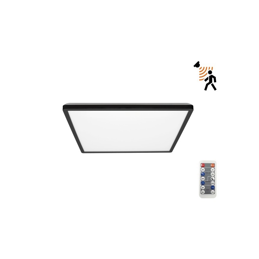 LED-Badezimmerleuchte mit Bewegungs- und Dämmerungssensor NIVERA LED/12W/230V IP54 3000/4000/6000K 22,5x22,5 cm schwarz + Fernbedienung