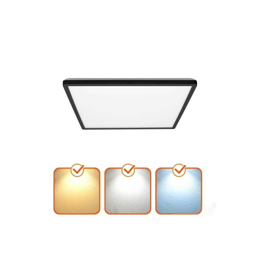 LED-Badezimmerleuchte mit Bewegungs- und Dämmerungssensor NIVERA LED/12W/230V IP54 3000/4000/6000K 22,5x22,5 cm schwarz + Fernbedienung