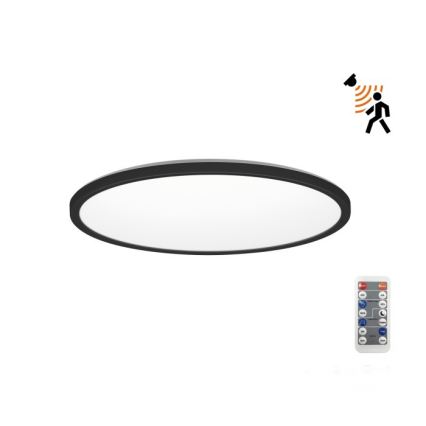 LED-Badezimmerleuchte mit Bewegungs- und Dämmerungssensor NIVERA LED/12W/230V IP54 3000/4000/6000K d 22,5 cm schwarz + Fernbedienung
