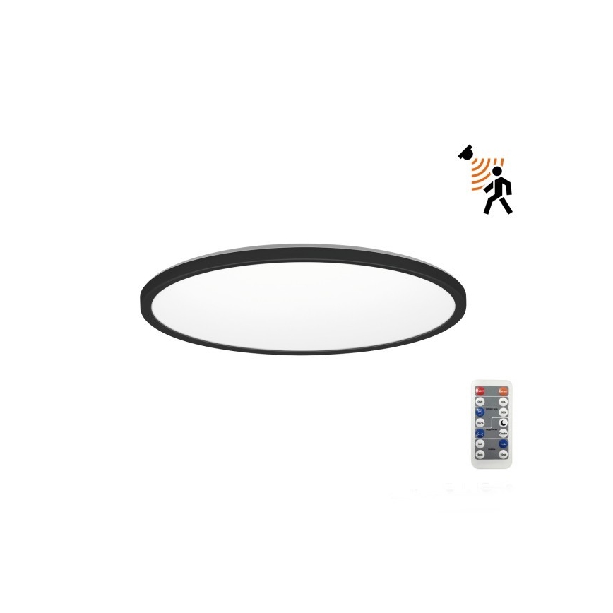 LED-Badezimmerleuchte mit Bewegungs- und Dämmerungssensor NIVERA LED/12W/230V IP54 3000/4000/6000K d 22,5 cm schwarz + Fernbedienung