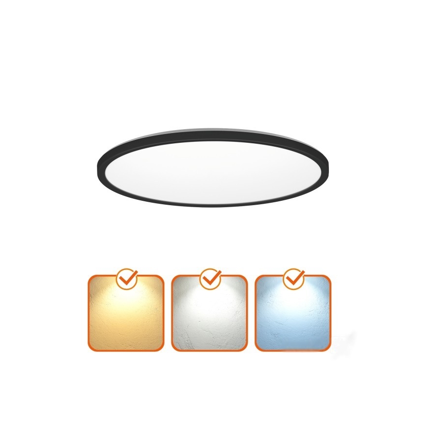 LED-Badezimmerleuchte mit Bewegungs- und Dämmerungssensor NIVERA LED/12W/230V IP54 3000/4000/6000K d 22,5 cm schwarz + Fernbedienung