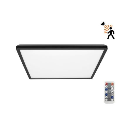 LED-Badezimmerleuchte mit Bewegungs- und Dämmerungssensor NIVERA LED/24W/230V IP54 3000/4000/6000K 30x30 cm schwarz + Fernbedienung