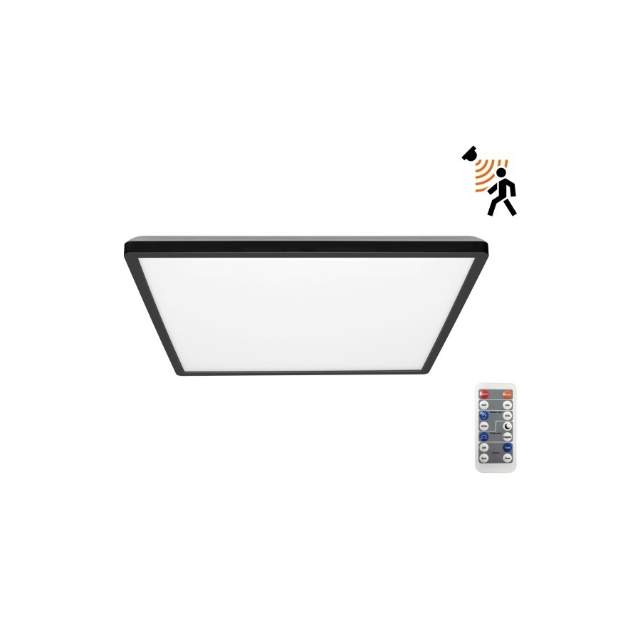 LED-Badezimmerleuchte mit Bewegungs- und Dämmerungssensor NIVERA LED/24W/230V IP54 3000/4000/6000K 30x30 cm schwarz + Fernbedienung
