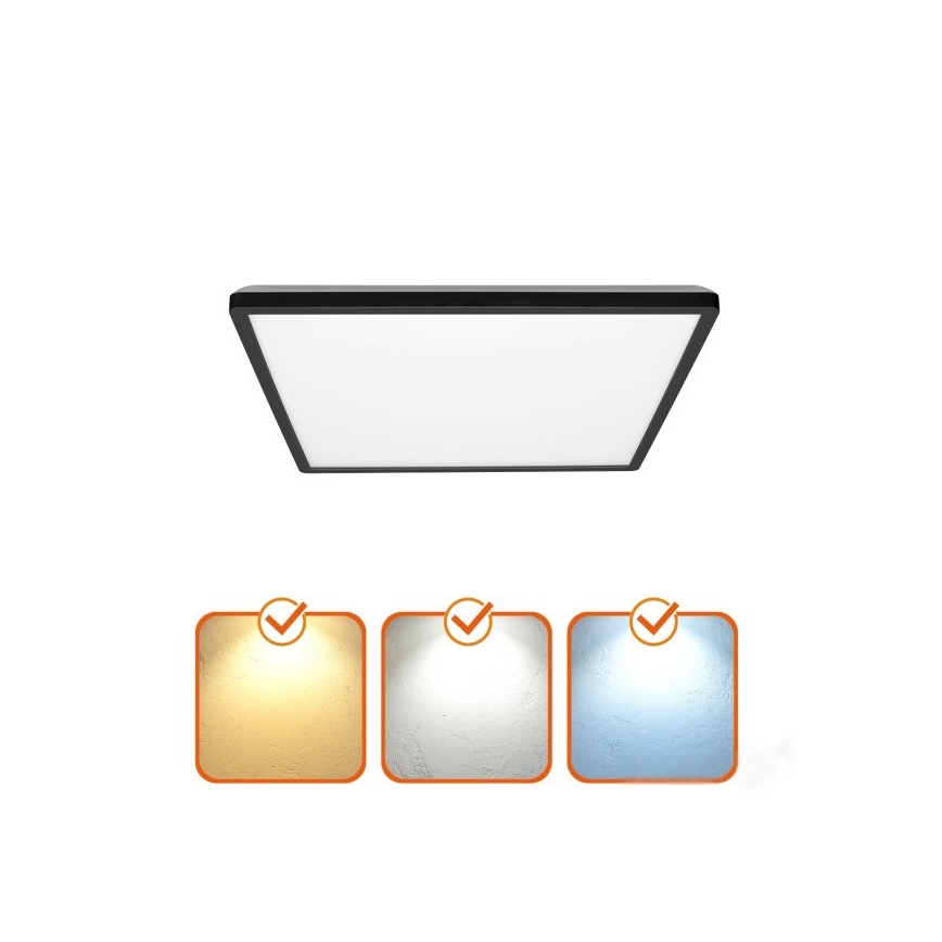 LED-Badezimmerleuchte mit Bewegungs- und Dämmerungssensor NIVERA LED/24W/230V IP54 3000/4000/6000K 30x30 cm schwarz + Fernbedienung