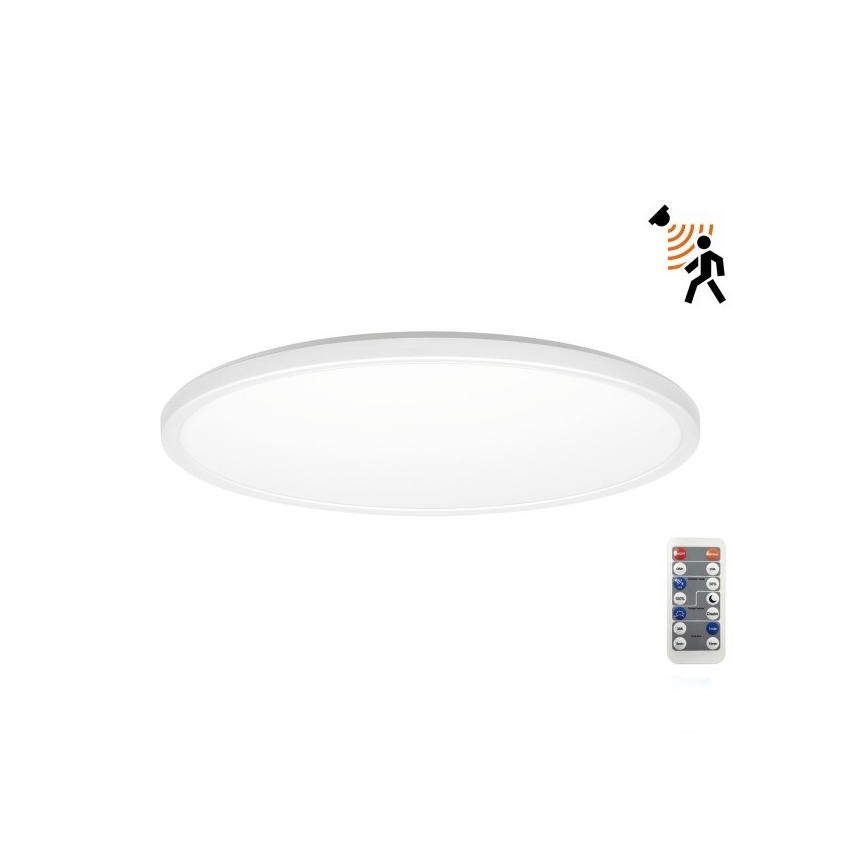 LED Badezimmerleuchte mit Bewegungs- und Dämmerungssensor NIVERA LED/18W/230V IP54 3000/4000/6000K Ø 30 cm Weiß + Fernbedienung