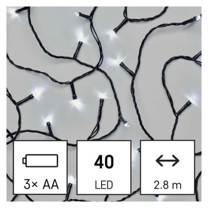 LED Catena luminosa natalizia da esterno 40xLED/3xAA 3,3m IP44 bianco freddo