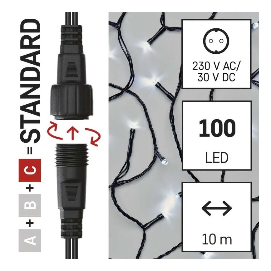 LED Catena luminosa per esterni 100xLED/10m IP44 bianco freddo