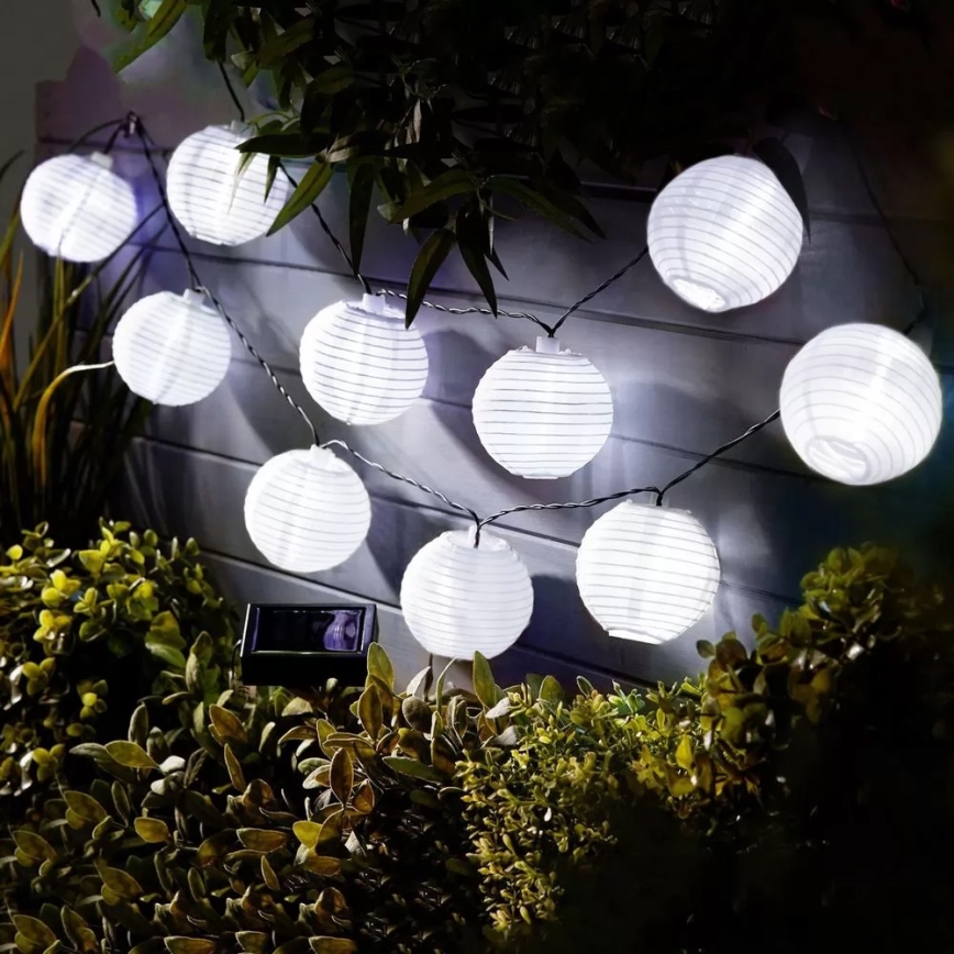 LED Catena solare 10xLED/1,2V 3,7m IP44 bianco freddo