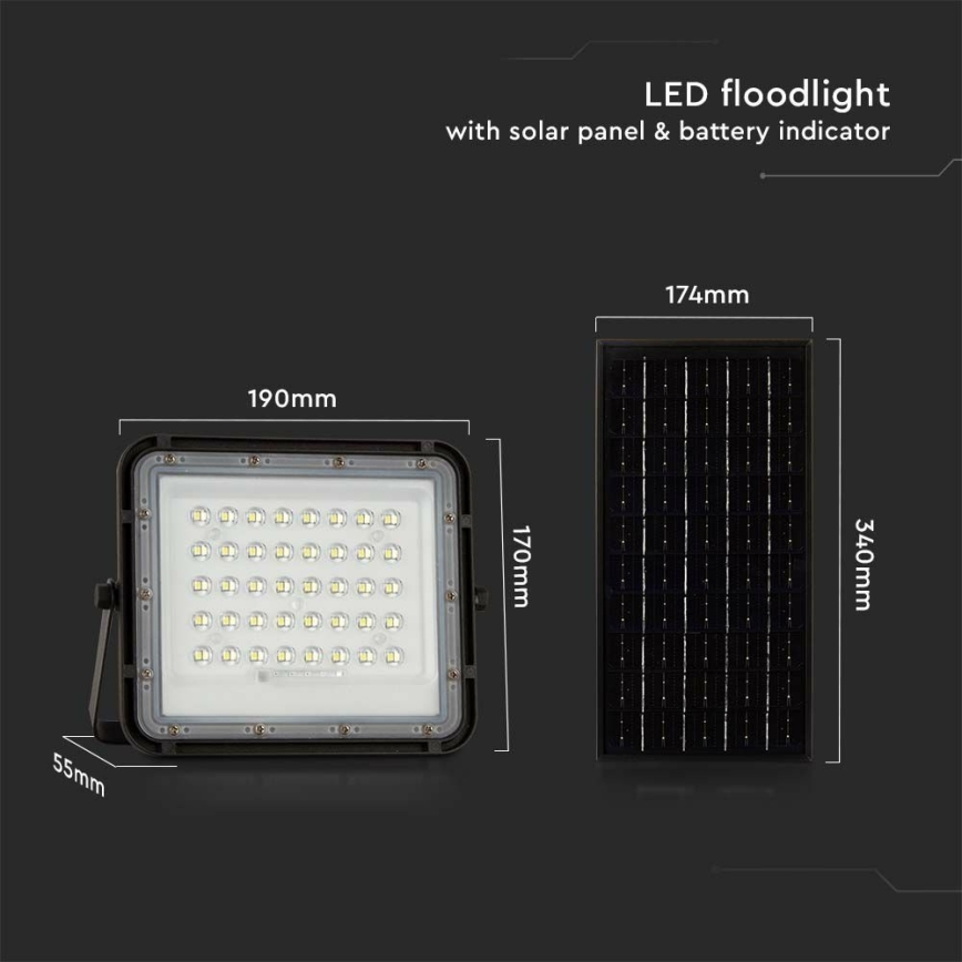 LED da esterno dimmerabile solare per riflettore LED/10W/3,2V IP65 4000K nero + telecomando
