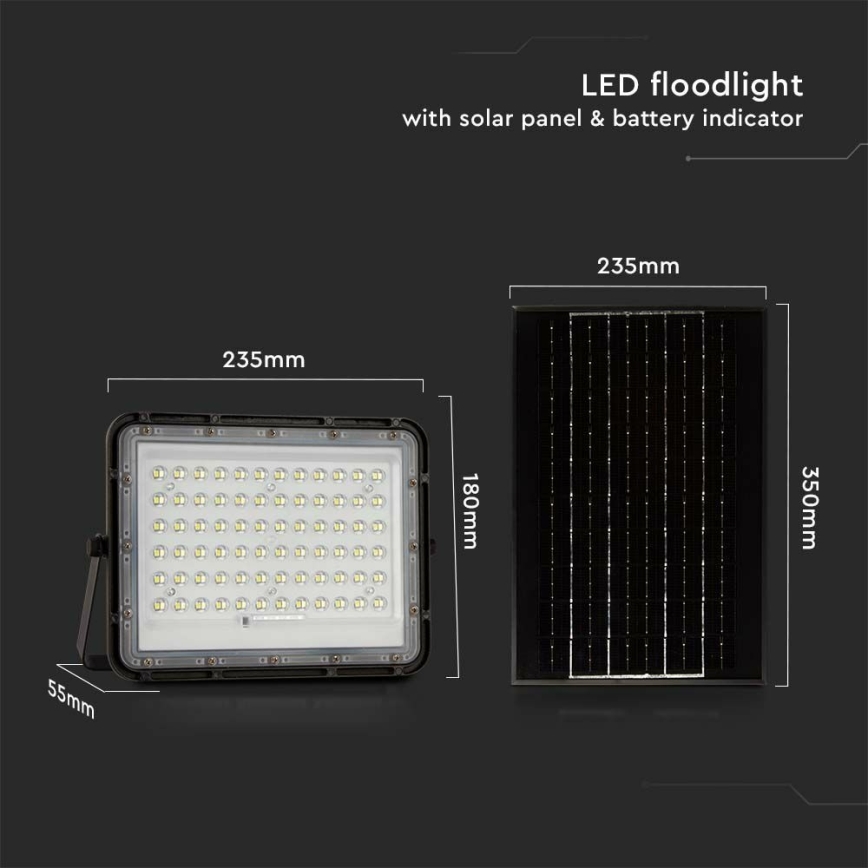 LED da esterno dimmerabile solare per riflettore LED/15W/3,2V IP65 6400K nero + telecomando