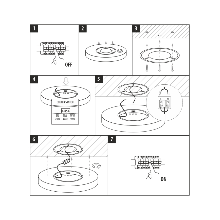 LED-Deckenleuchte, 32 W, 230 V, 3000/4000/6500 K, Ø 40 cm, weiß