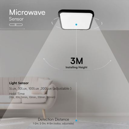 LED-Deckenleuchte für Badezimmer mit Sensor SAMSUNG CHIP LED/18W/230V IP44 4000K 29x29 cm schwarz + Fernbedienung