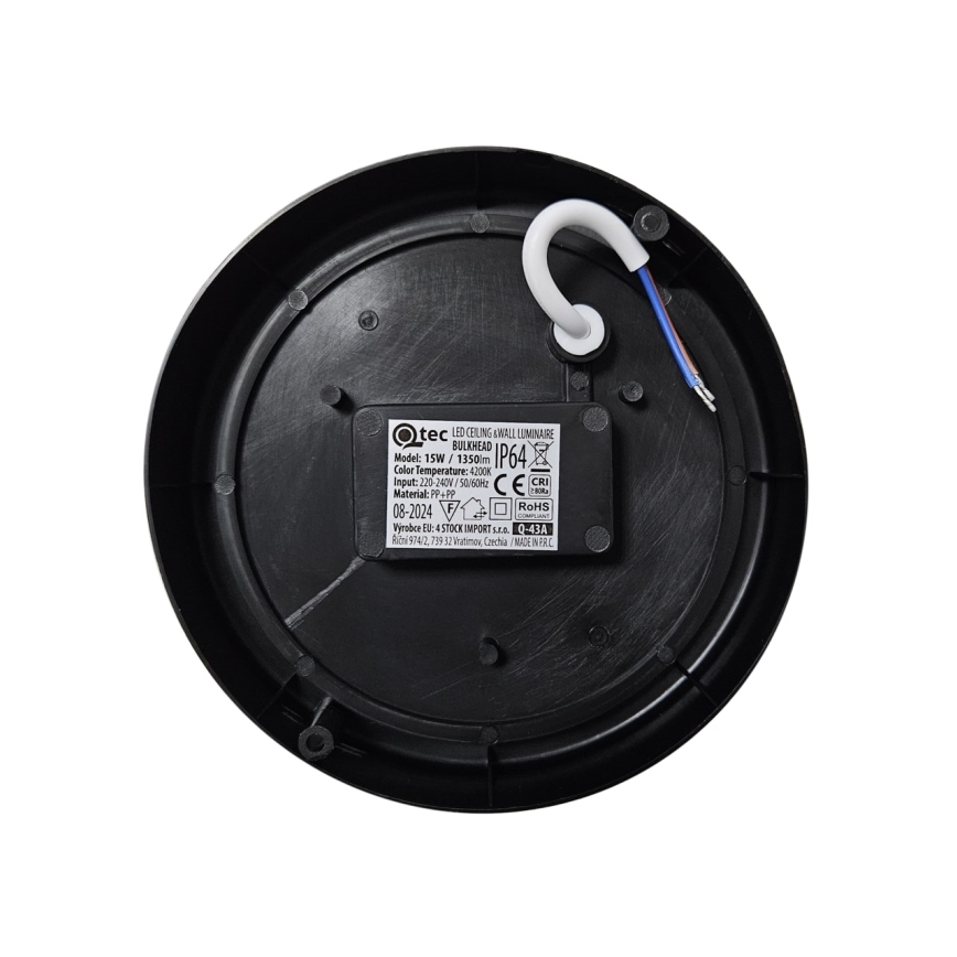 LED-Deckenleuchte für den Außenbereich LED/15W/230V 4200K d 15,5 cm IP64 schwarz