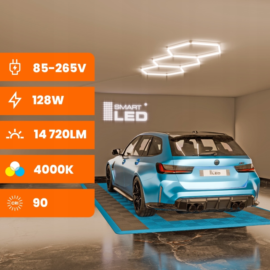 LED-Deckenleuchte HEXAGON LED/128W/85-265V 4000K 248x97 cm CRI 90 IP54 weiß