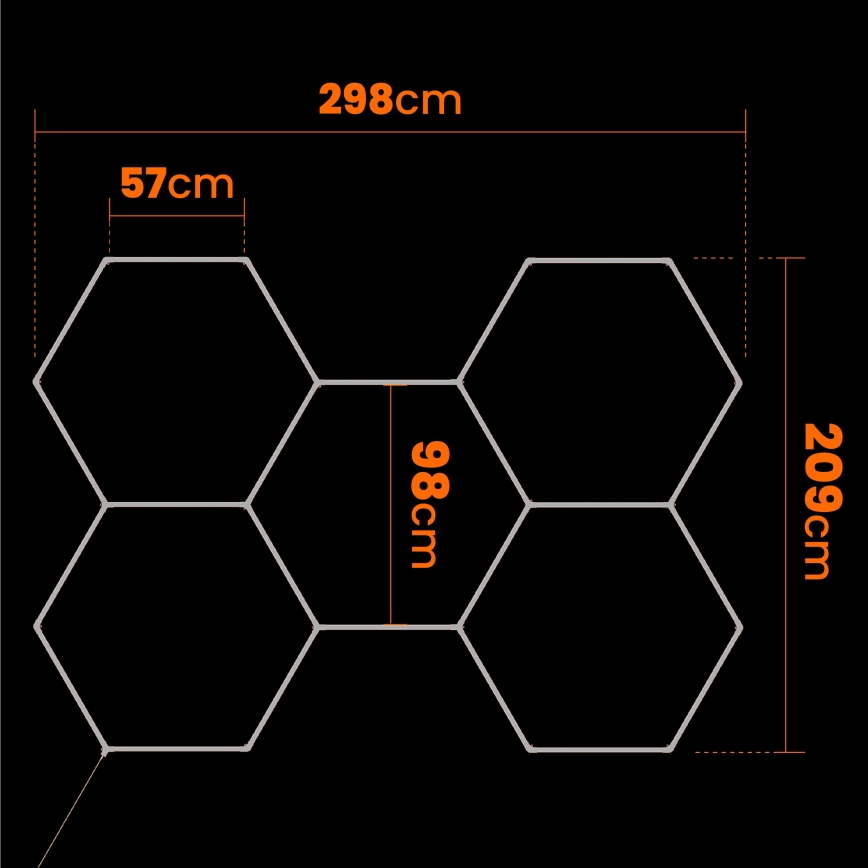 LED-Deckenleuchte HEXAGON LED/192W/85-265V 6500K 298x209 cm CRI 90 IP54 weiß
