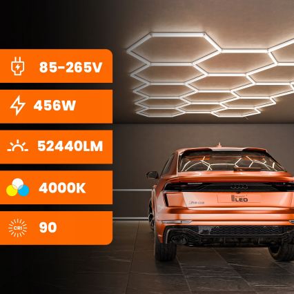 LED Deckenleuchte HEXAGON LED/426W/85-265V 6500K 484x243 cm CRI 90 IP54 weiß