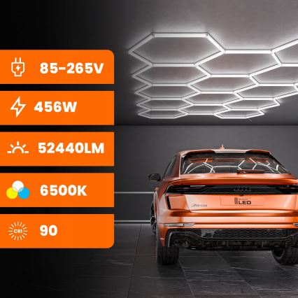 LED-Deckenleuchte HEXAGON LED/456W/85-265V 6500K 522x298 cm CRI 90 IP54 weiß