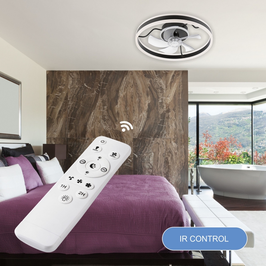 Dimmbare LED-Deckenleuchte mit Ventilator APOLLO LED/38W/230V schwarz + Fernbedienung