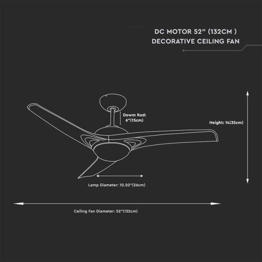 LED-Deckenventilator, 15 W, 230 V, 3000/4000/6400 K, mit Fernbedienung