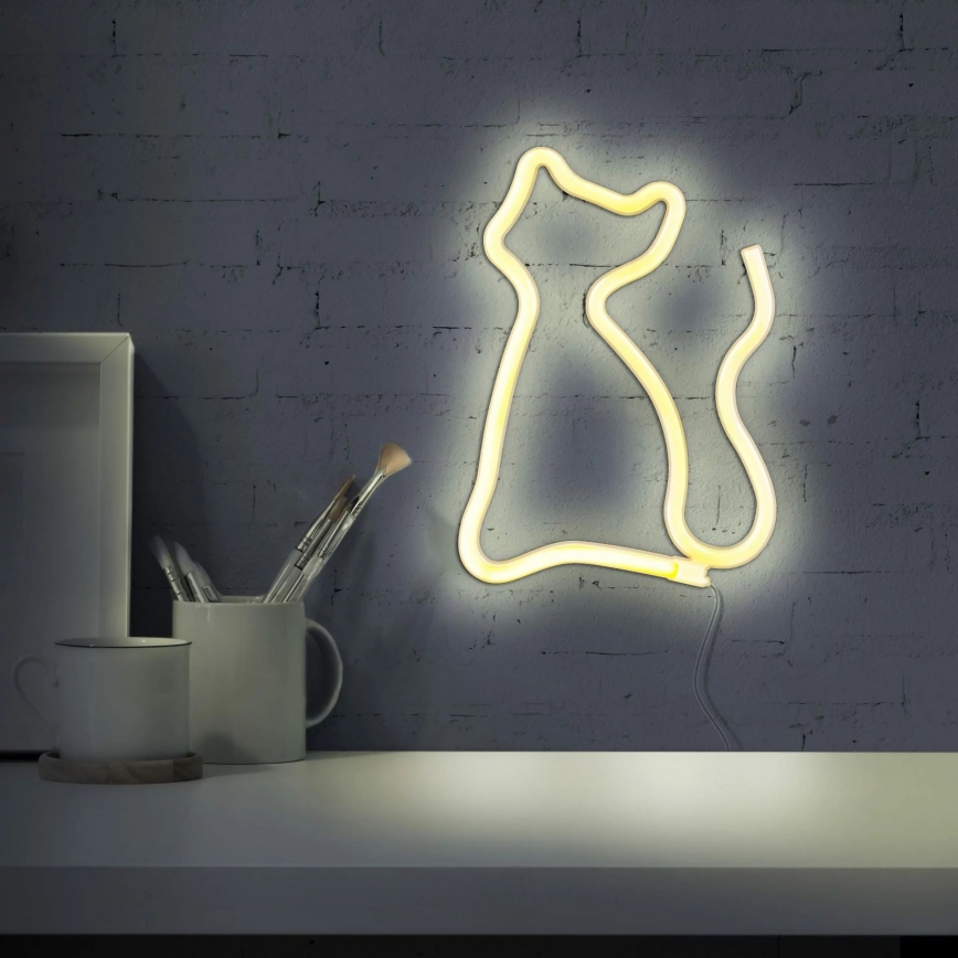 LED Decorazione murale al neon CAT LED/3W/3xAA USB giallo
