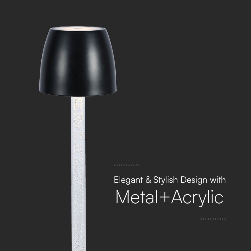 LED dimmbare, wiederaufladbare Touch-Tischlampe LED/3W/5V 3000K 1800 mAh schwarz