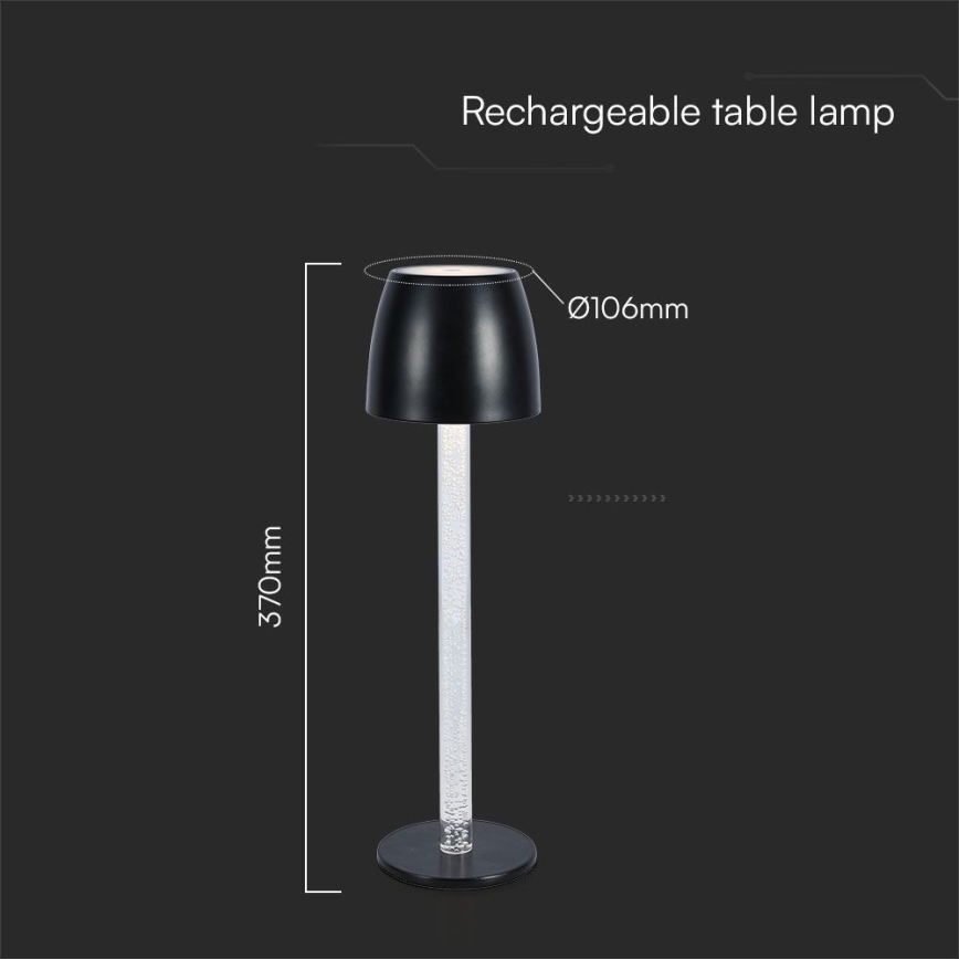 LED dimmbare, wiederaufladbare Touch-Tischlampe LED/3W/5V 3000K 1800 mAh schwarz