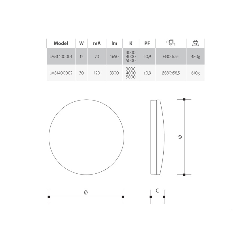 Dimmbare LED-Badezimmer-Deckenleuchte LED/15W/230V 3000/4000/5000K Ø 30 cm IP54