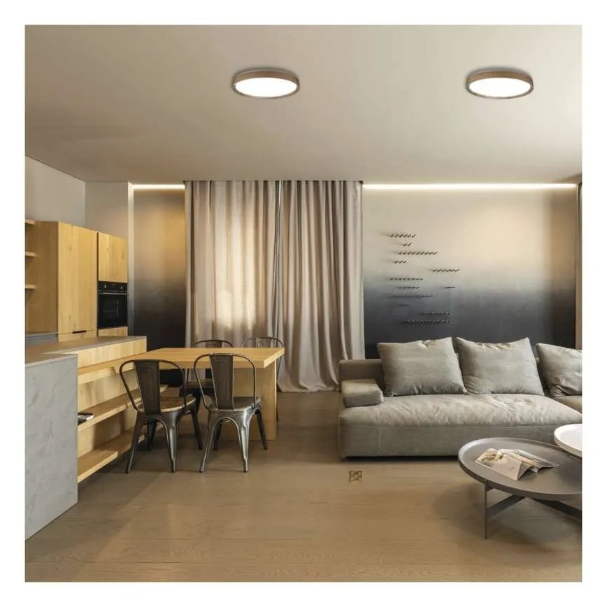ILVI dimmbare LED-Deckenleuchte, 30 W, 230 V, 2700–6500 K, Ø 40 cm, Holzdekor, inkl. Fernbedienung