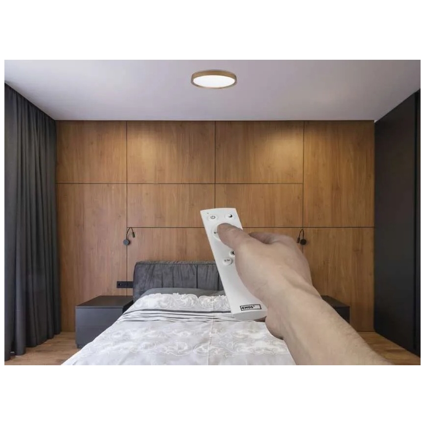 ILVI dimmbare LED-Deckenleuchte, 30 W, 230 V, 2700–6500 K, Ø 40 cm, Holzdekor, inkl. Fernbedienung